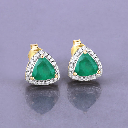 14K Yellow Gold Zambian Emerald and White Diamond Earrings fine
