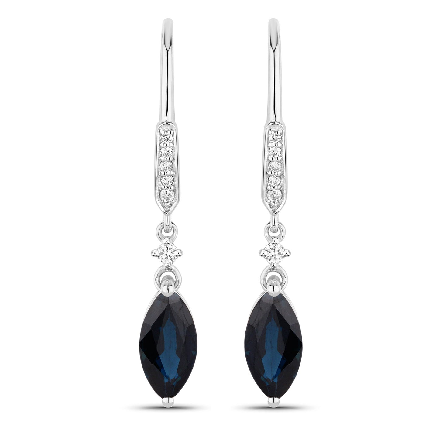 Diamond and Sapphire 14KT White Gold Dangle Earrings