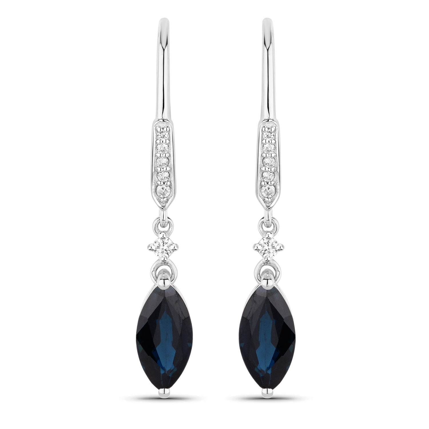 Diamond and Sapphire 14KT White Gold Dangle Earrings