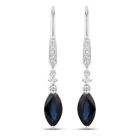 Diamond and Sapphire 14KT White Gold Dangle Earrings