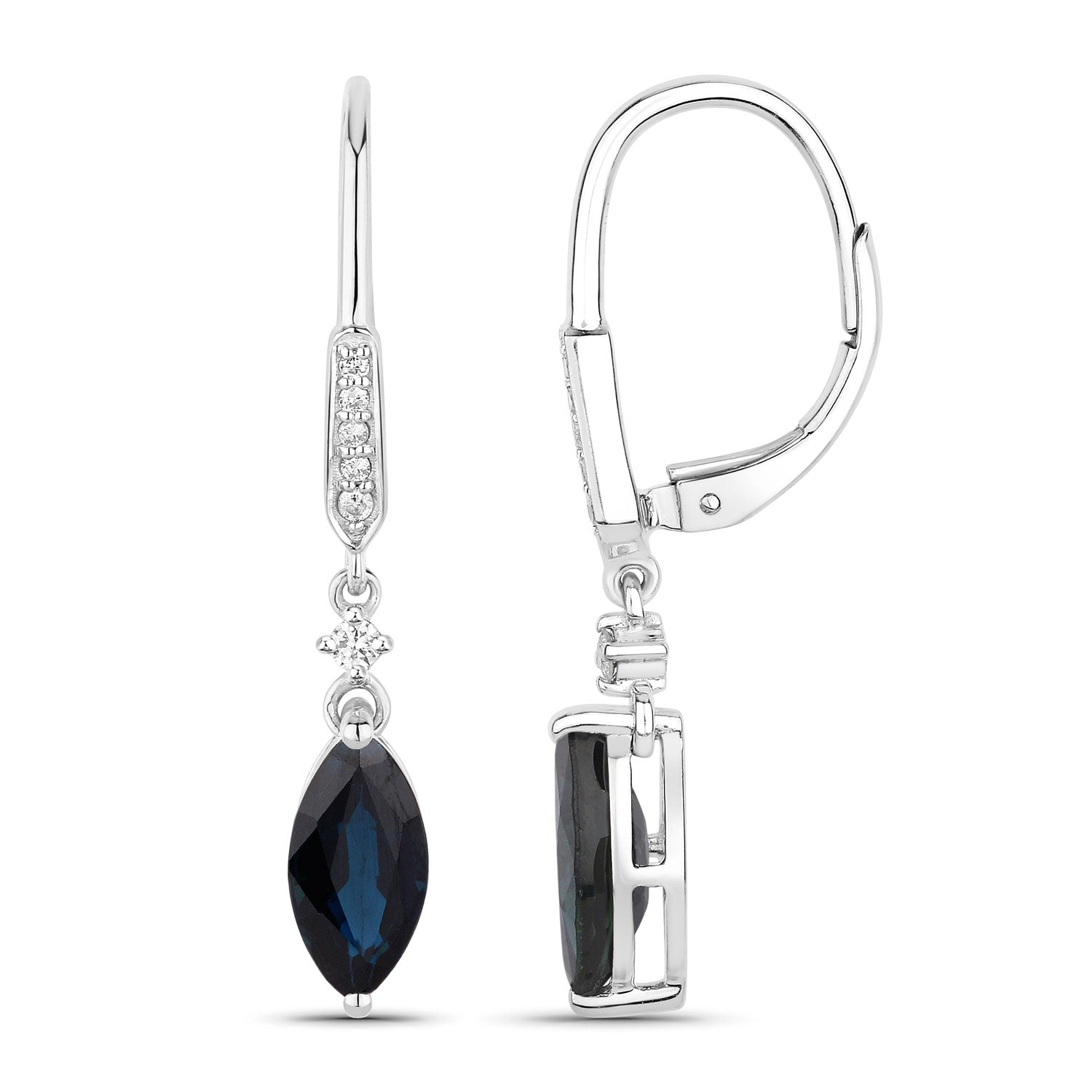 Diamond and Sapphire 14KT White Gold Dangle Earrings