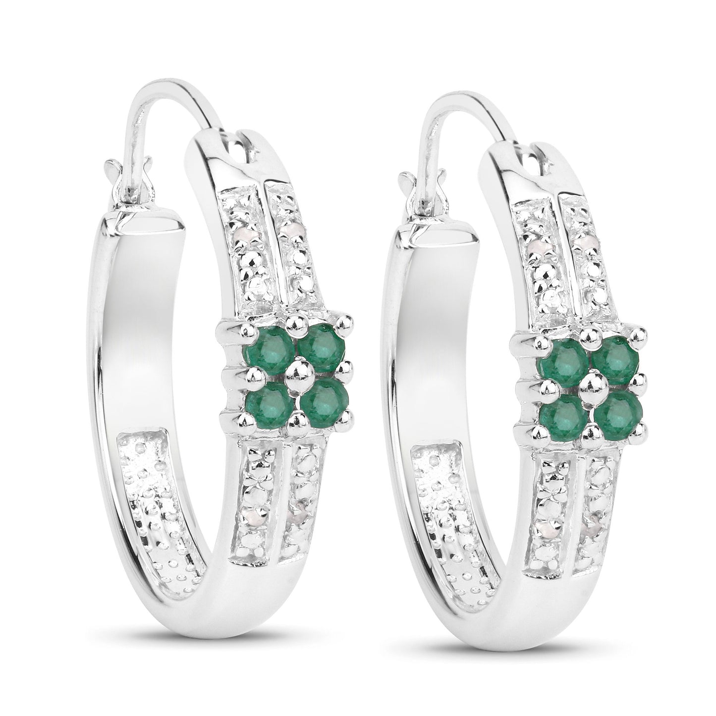 Sterling Silver 0.27 Carat Emerald and White Topaz Hoop Earrings fine