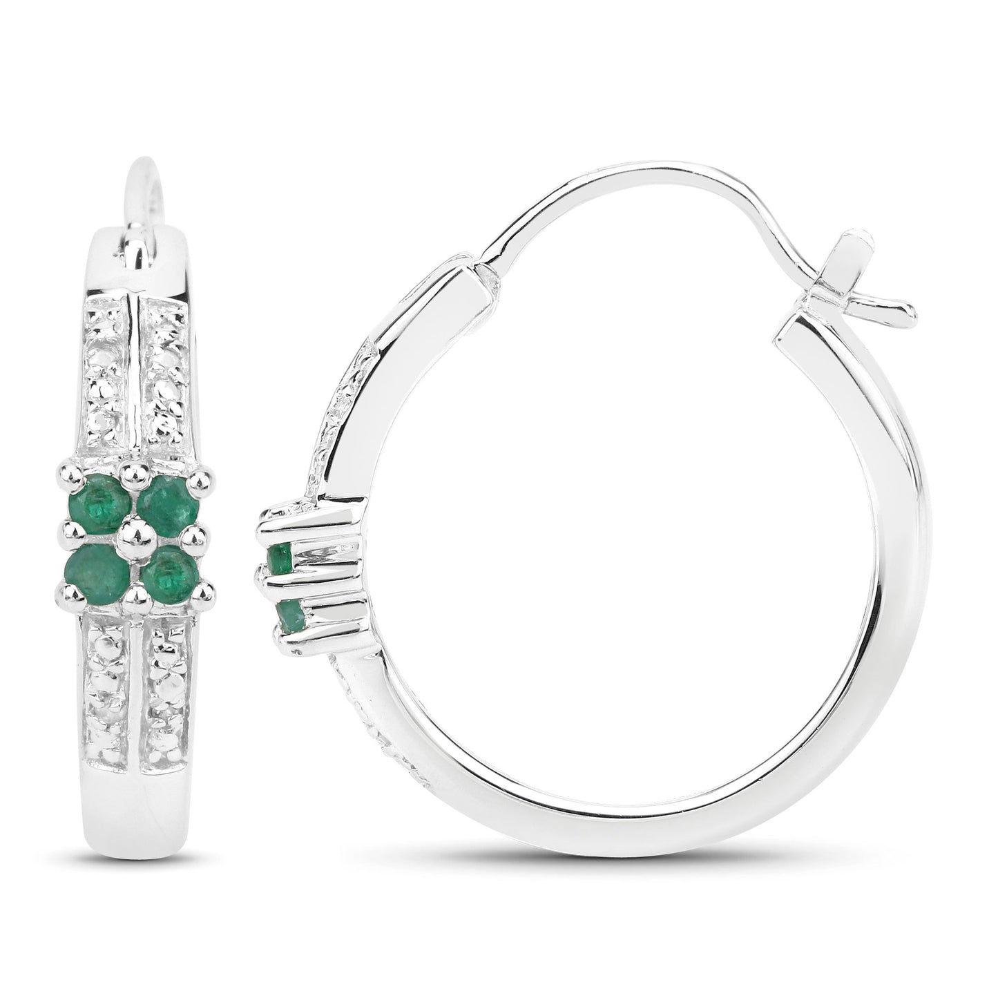 Sterling Silver 0.27 Carat Emerald and White Topaz Hoop Earrings fine