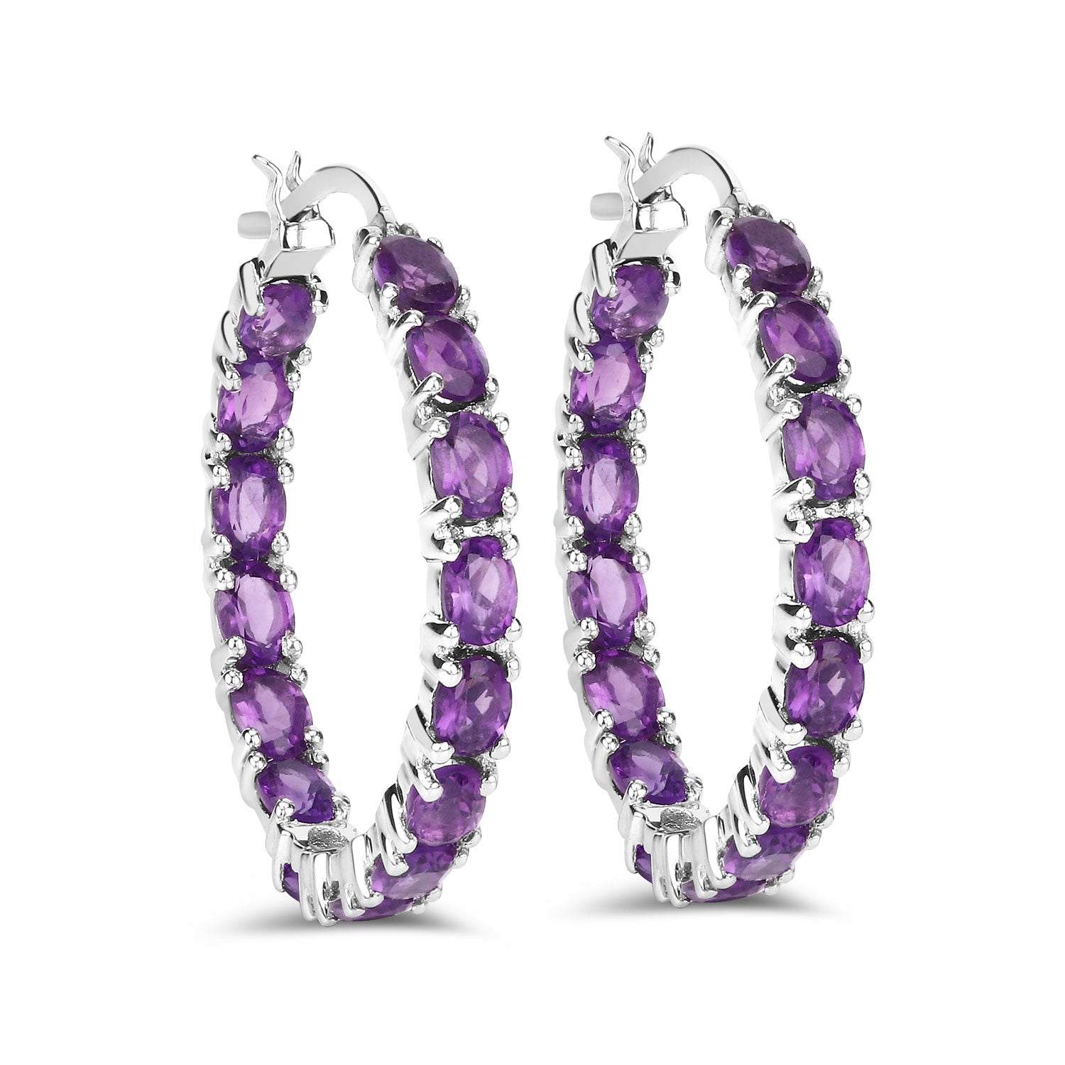 Sterling Silver Amethyst Hoop Earrings