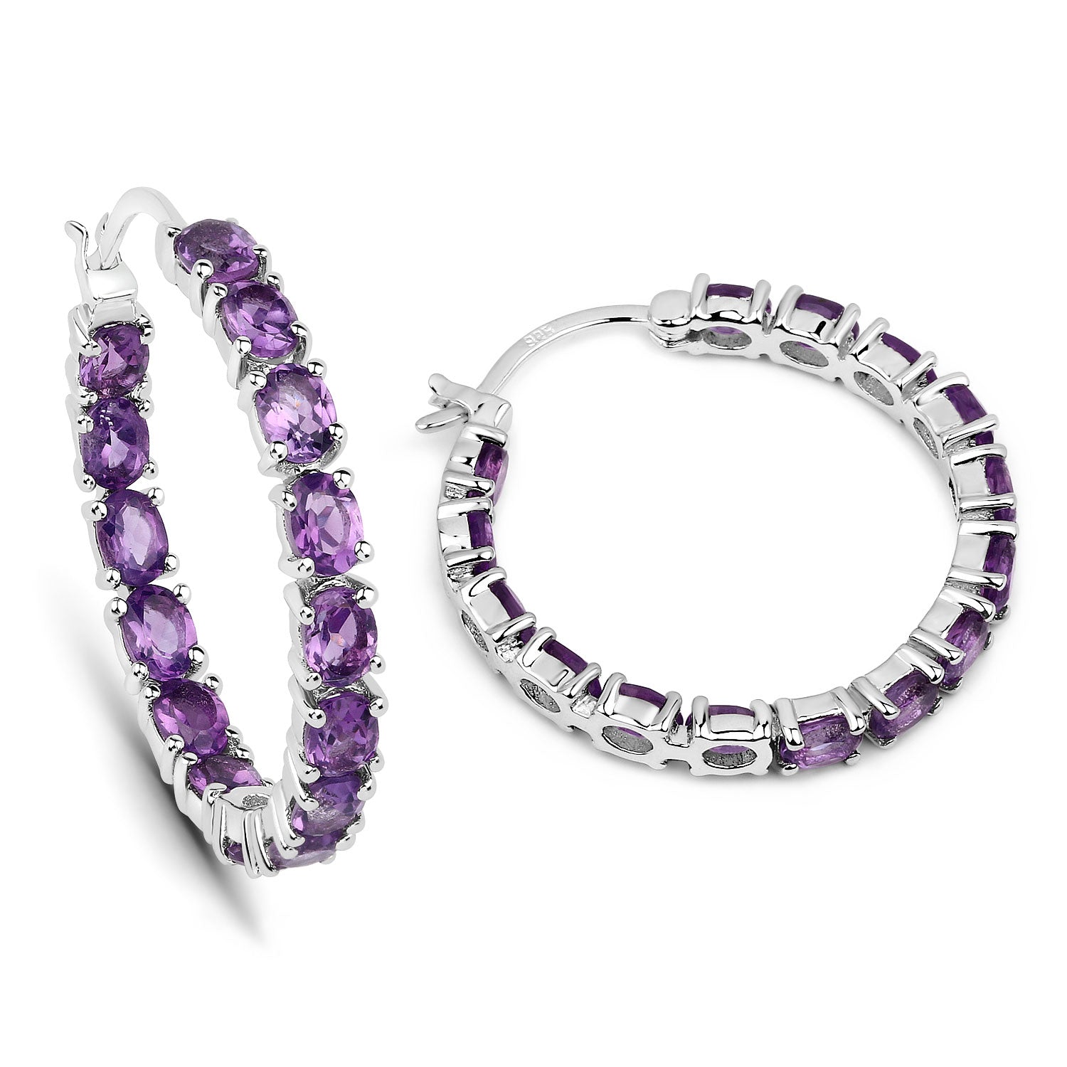 Sterling Silver Amethyst Hoop Earrings