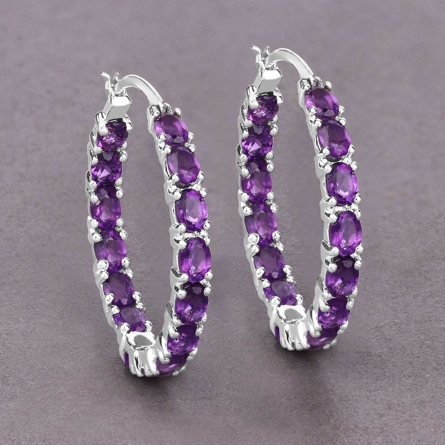 Sterling Silver Amethyst Hoop Earrings