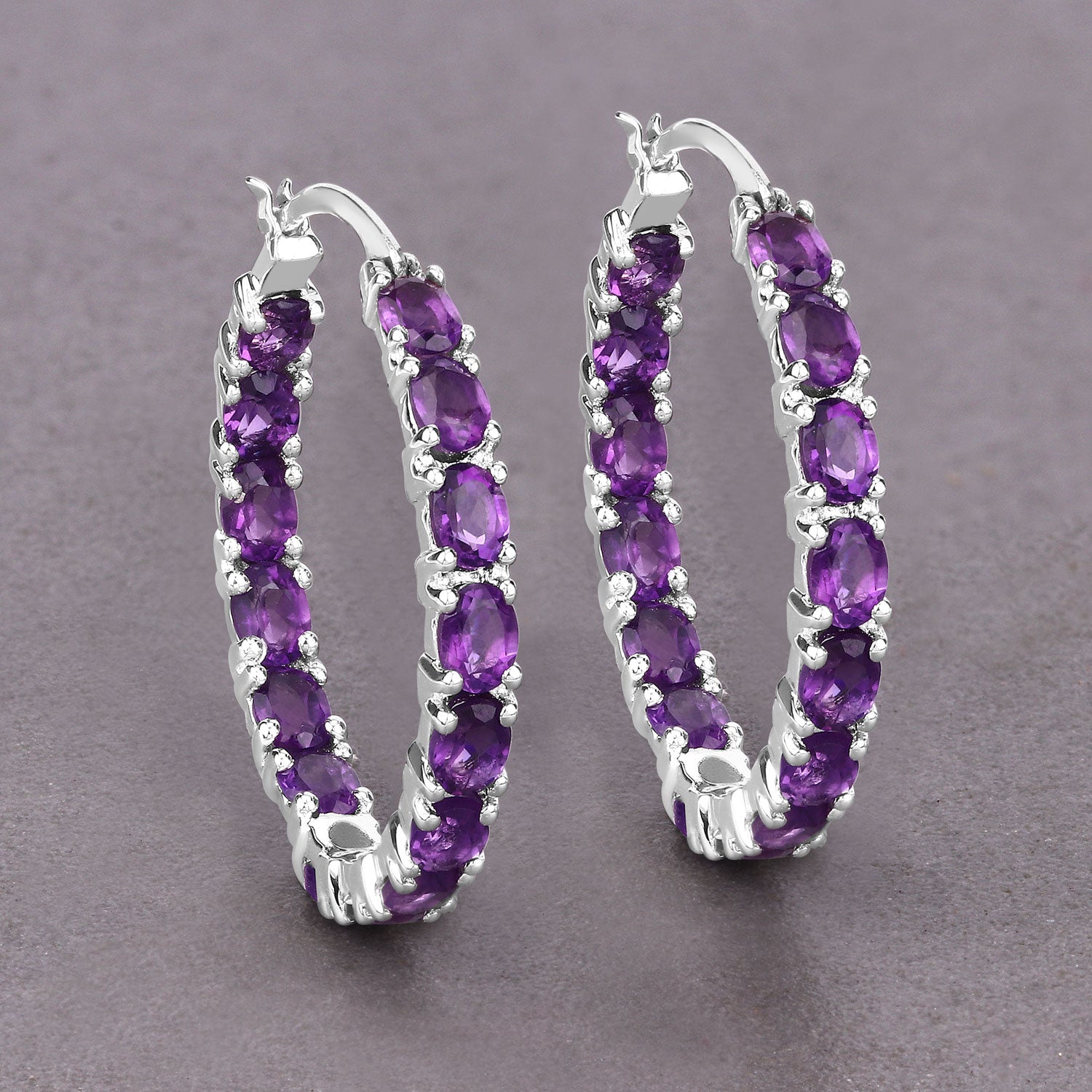 Sterling Silver Amethyst Hoop Earrings