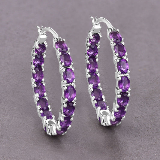 Sterling Silver Amethyst Hoop Earrings