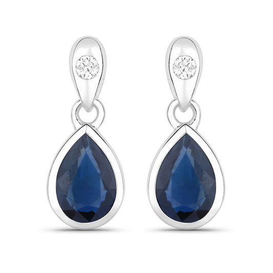 Sapphire and White Diamond 10KT White Gold Earrings