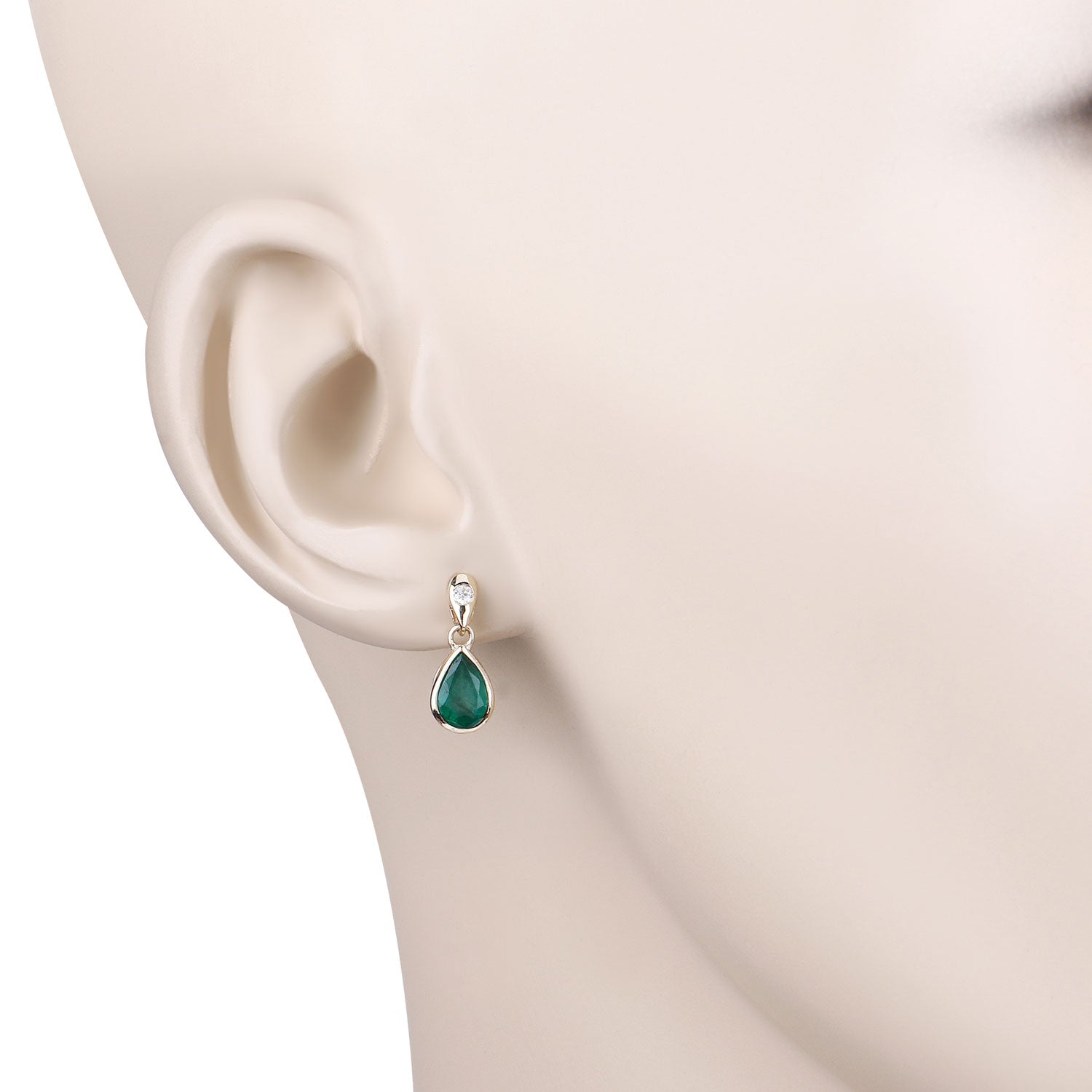 Zambian Emerald and White Diamond 10KT Yellow Gold Earrings