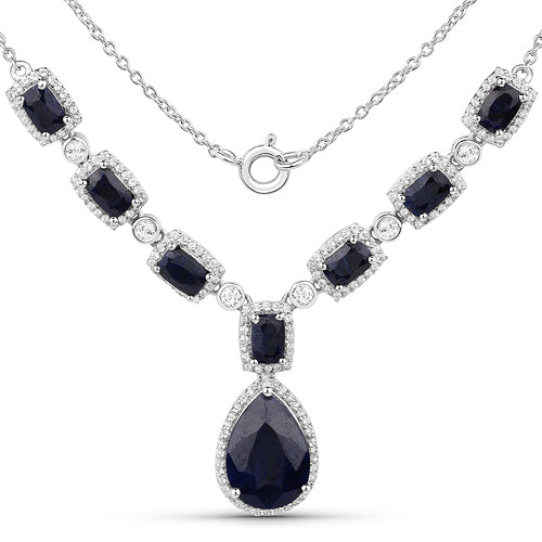 Sterling Silver Dyed Sapphire and White Topaz Necklace