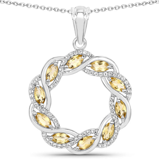 Citrine and White Topaz Sterling Silver 18 KT White Gold Plated Crossover Pendant