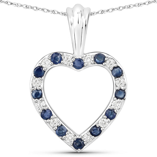 14K White Gold 0.36 Carat Diamond and Blue Sapphire Heart Pendant fine