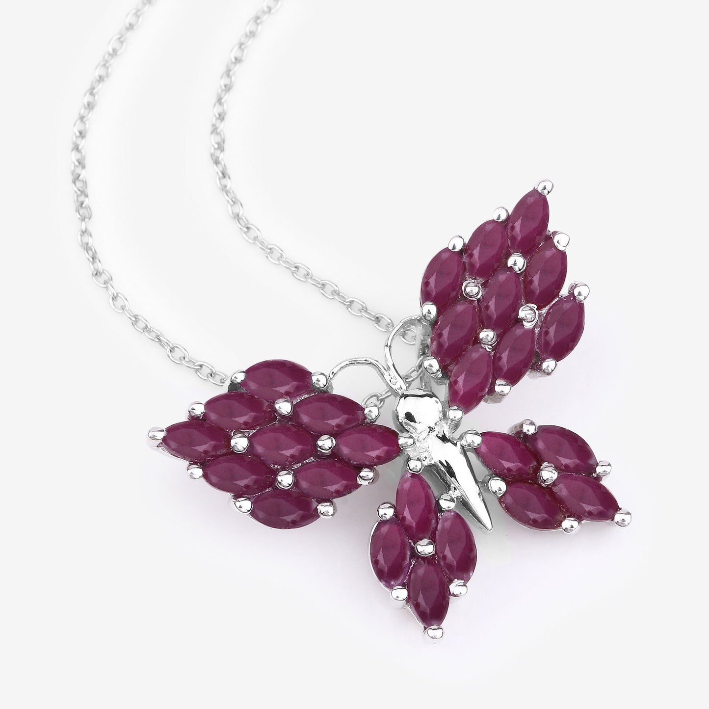 Sterling Silver Ruby Butterfly Pendant with 18 Inch Chain fine
