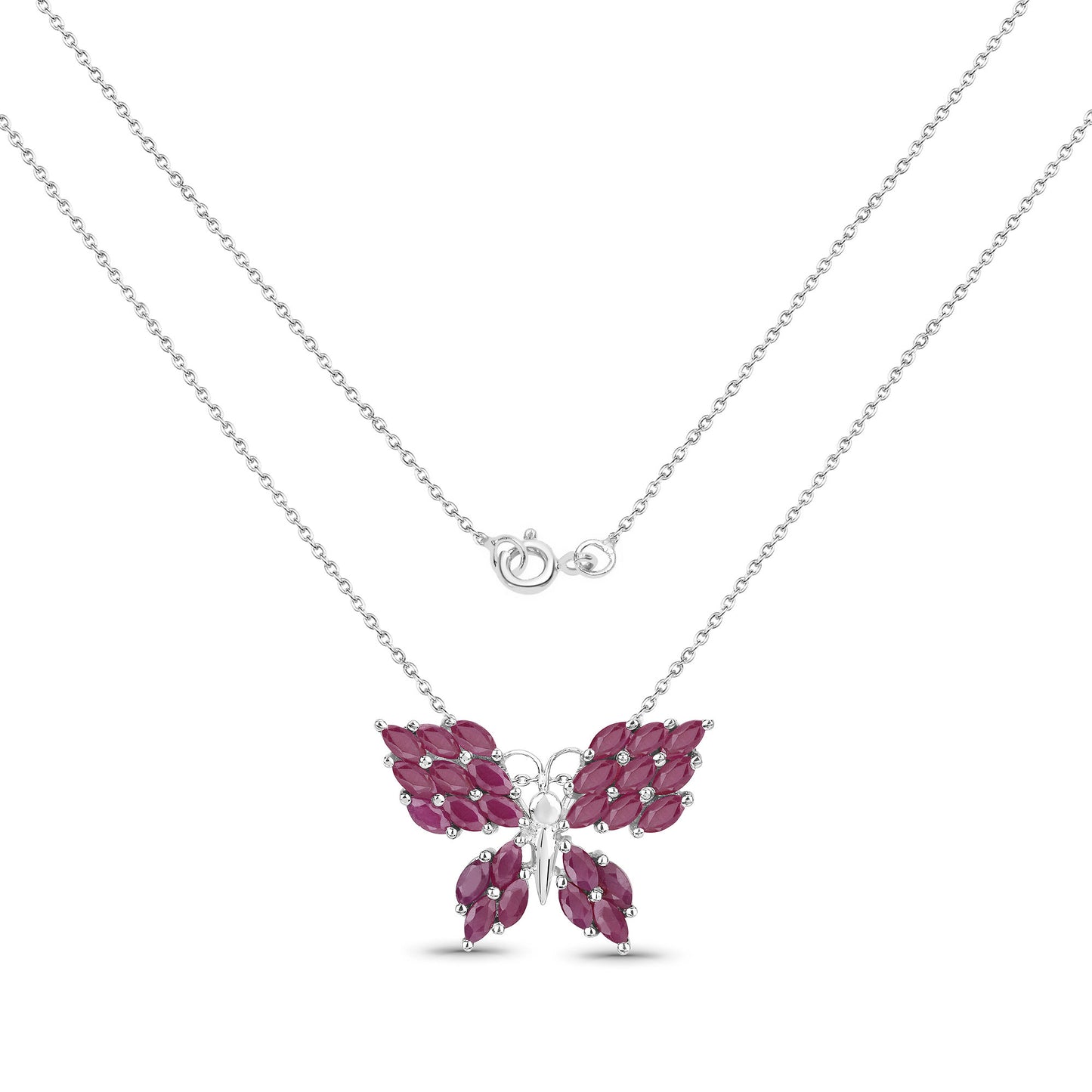Sterling Silver Ruby Butterfly Pendant with 18 Inch Chain fine