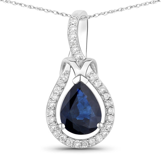 Sapphire and White Diamond 14KT White Gold Knot Pendant