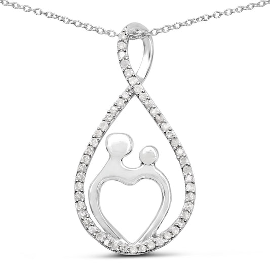 Diamond Sterling Silver Mom with Child Pendant 18 Inch Cable Chain 