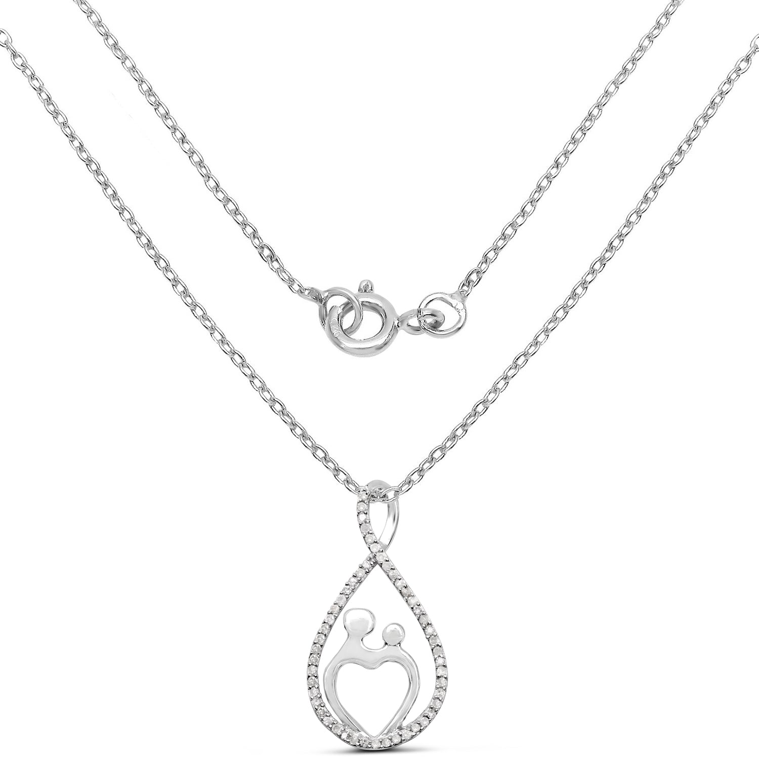 Diamond Sterling Silver Mom with Child Pendant 18 Inch Cable Chain 