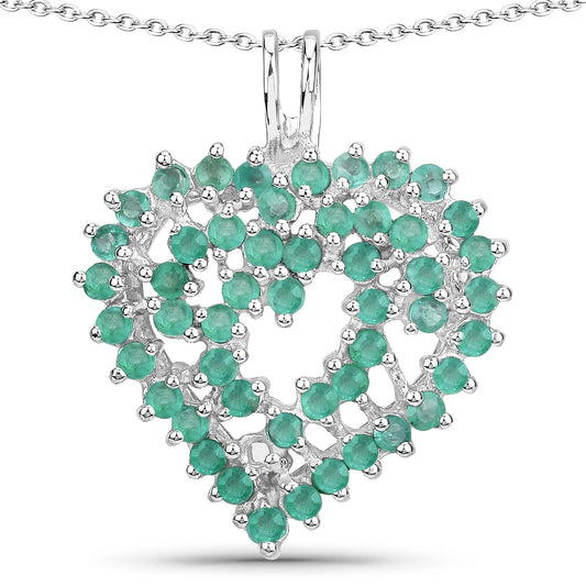 Sterling Silver Zambian Emerald 1.53 Carat Heart Pendant fine