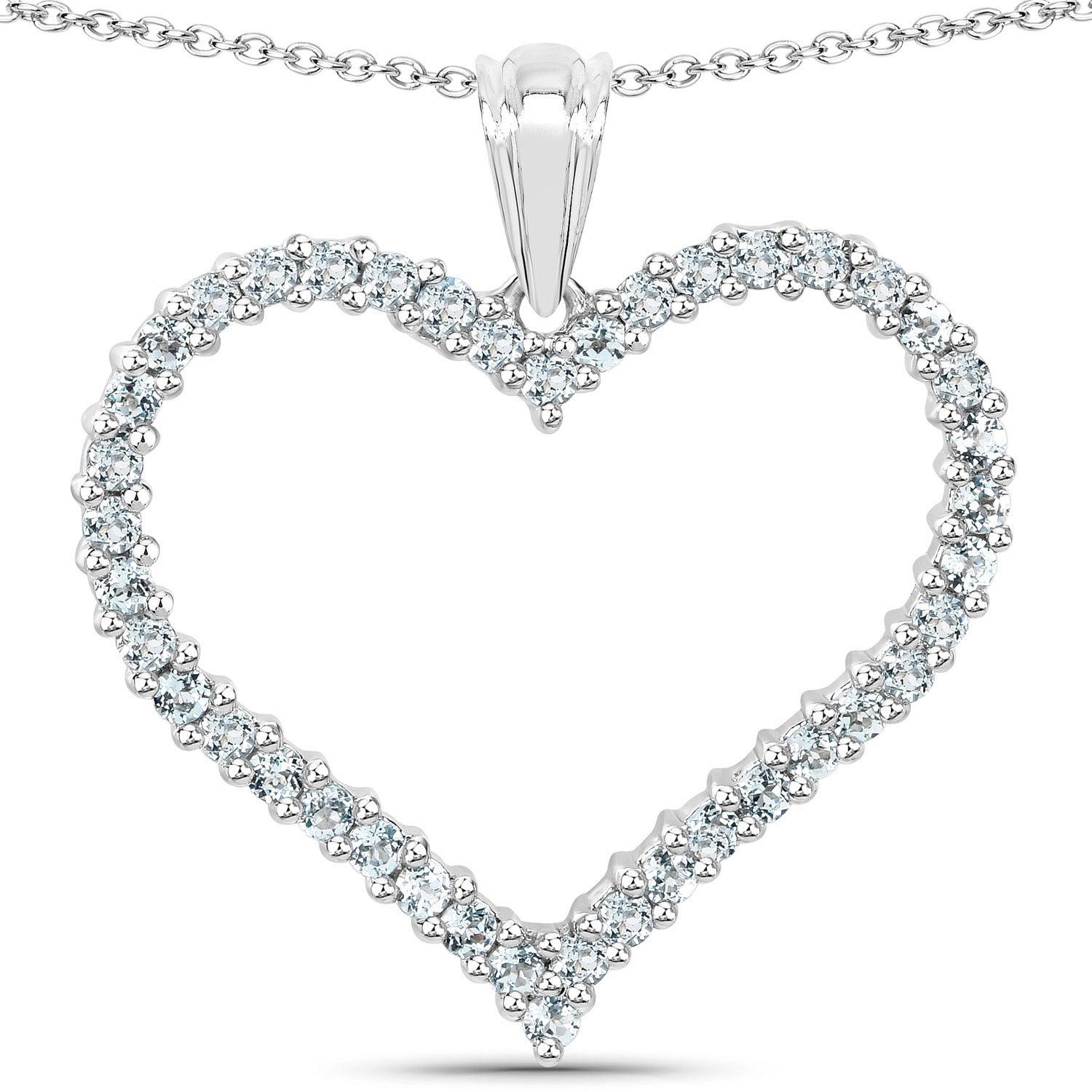 Blue Topaz Sterling Silver White Gold Plated Heart Pendant 18 Inch Cable Chain