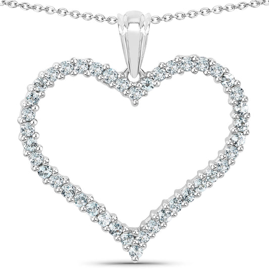 Blue Topaz Sterling Silver White Gold Plated Heart Pendant 18 Inch Cable Chain