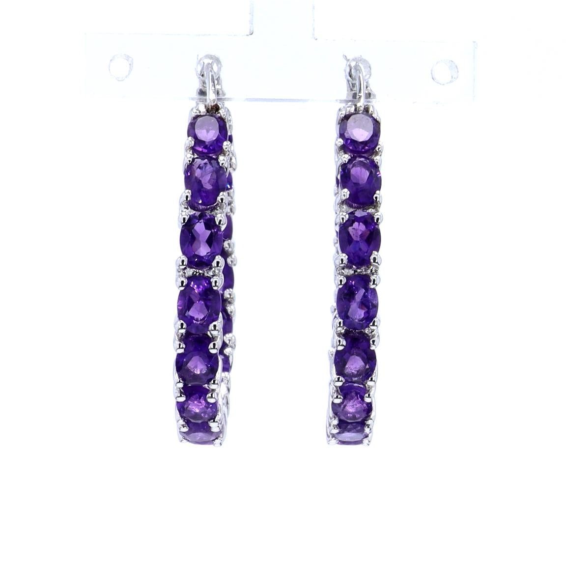 Sterling Silver Amethyst Hoop Earrings