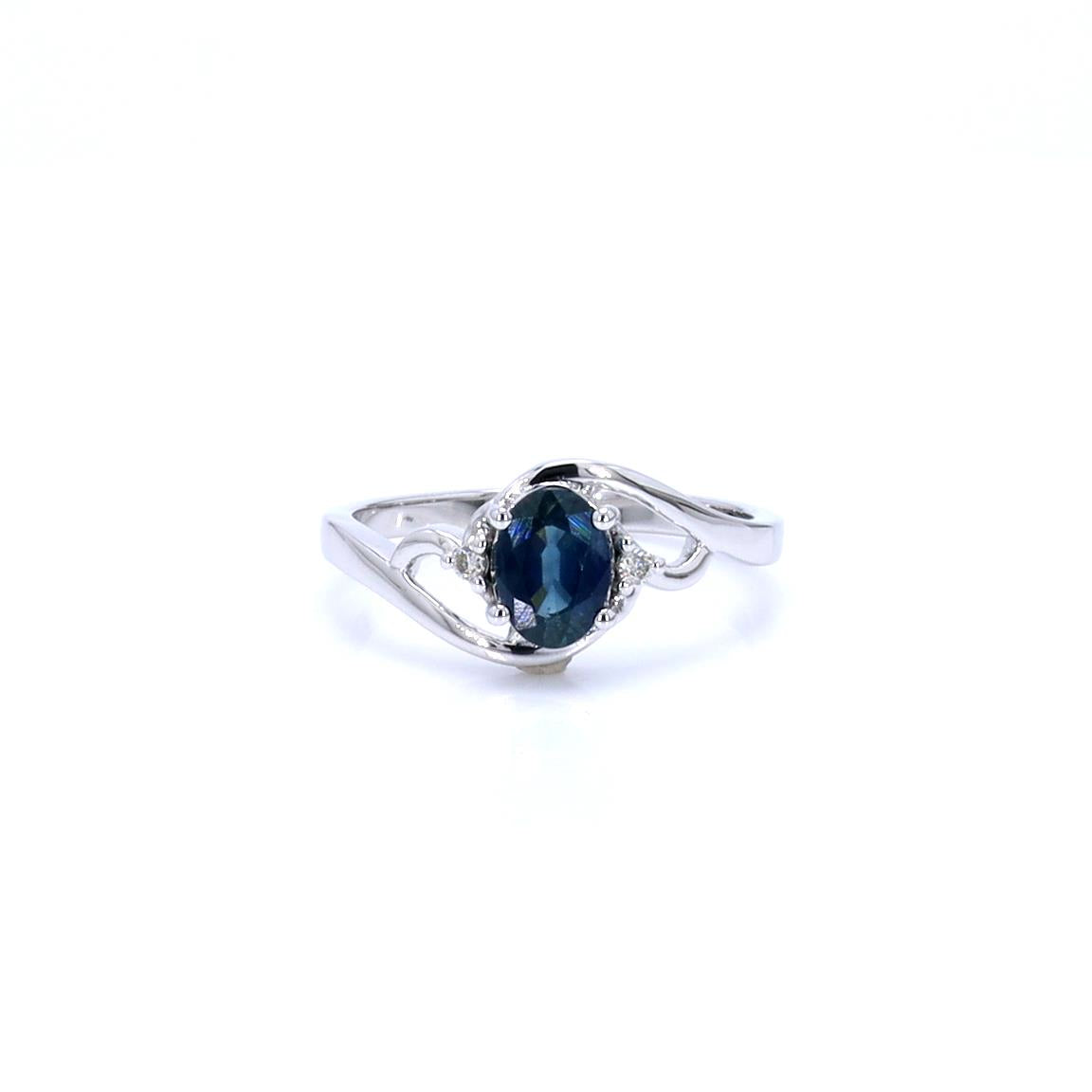 Diamond and Sapphire 10KT White Gold Bypass Ring