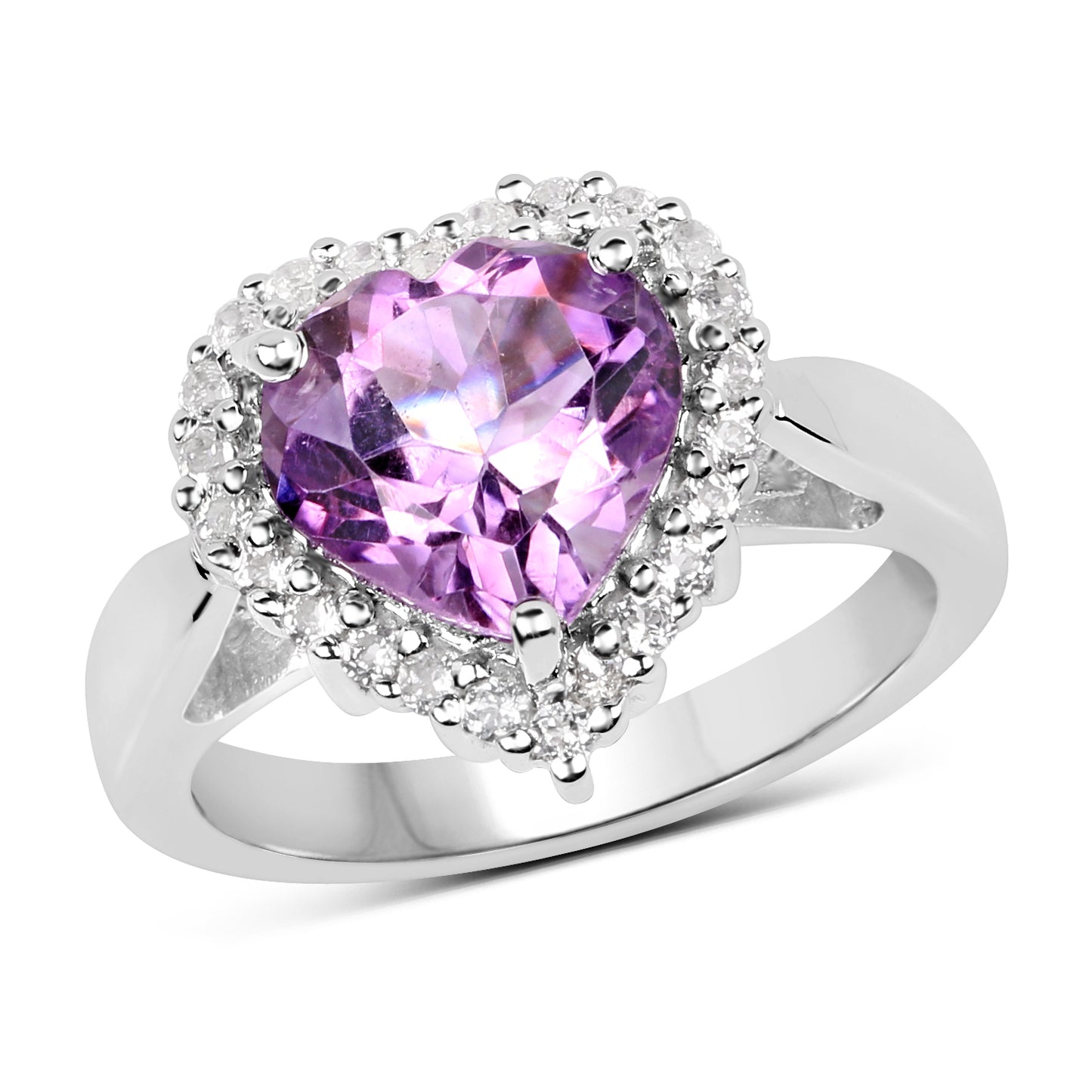 Sterling Silver Amethyst and White Topaz Heart Ring fine