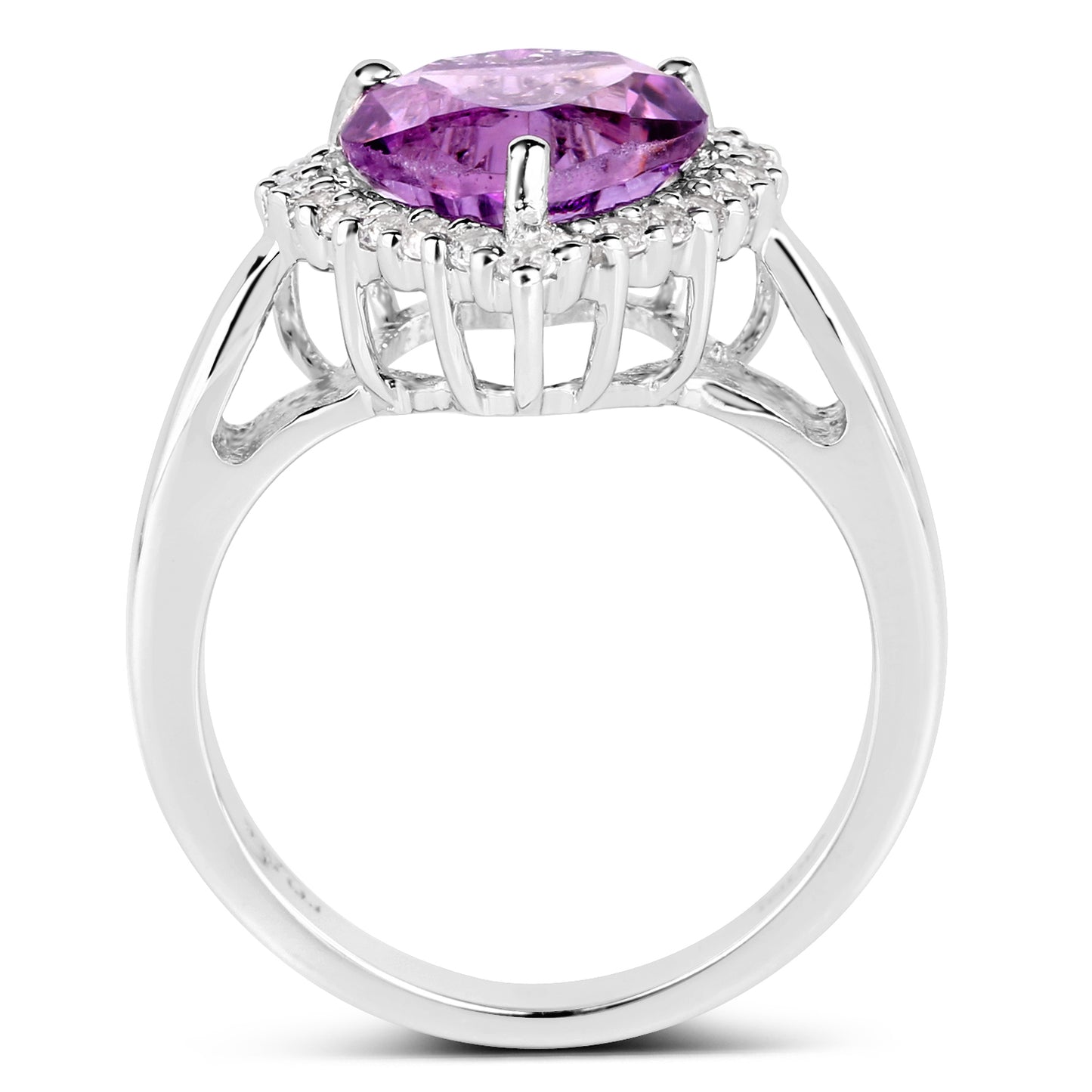 Sterling Silver Amethyst and White Topaz Heart Ring fine