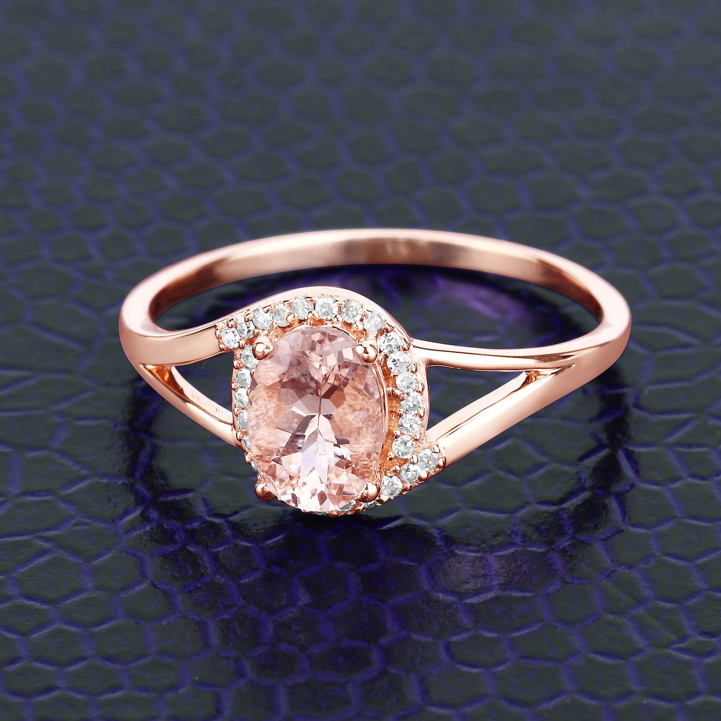 14K Rose Gold 0.78 Carat Genuine Morganite White Diamond Halo Ring fine