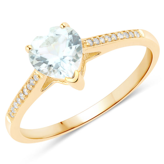 14K Yellow Gold 0.65 Carat White Diamond Aquamarine Heart Shaped Ring Size 7 fine