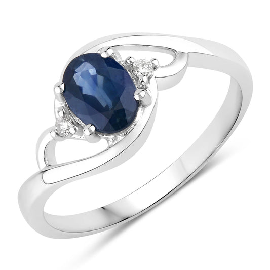 Diamond and Sapphire 10KT White Gold Bypass Ring