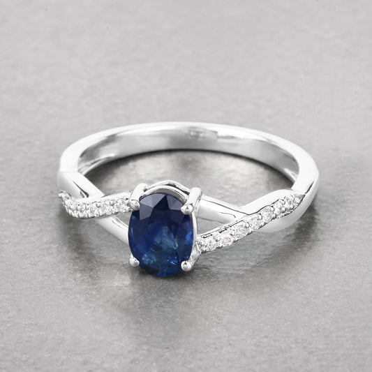 Sapphire and Diamond 14KT White Gold Crossover Ring