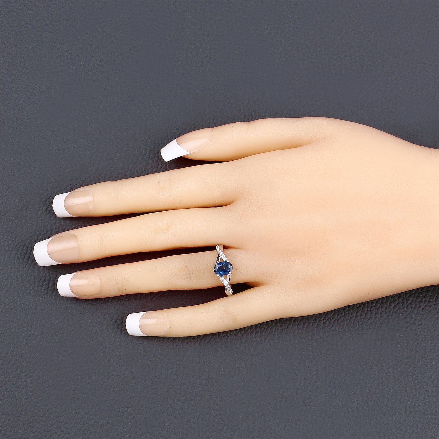 Sapphire and Diamond 14KT White Gold Crossover Ring