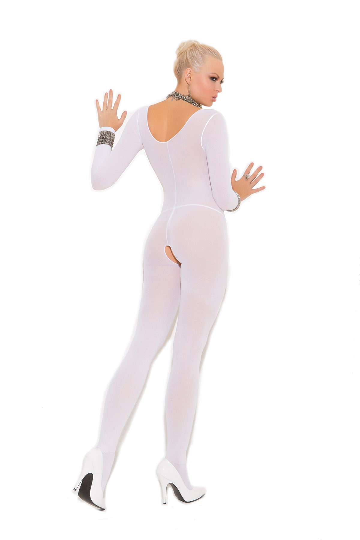 Elegant Moments Opaque Long Sleeve Bodystocking With Open Crotch