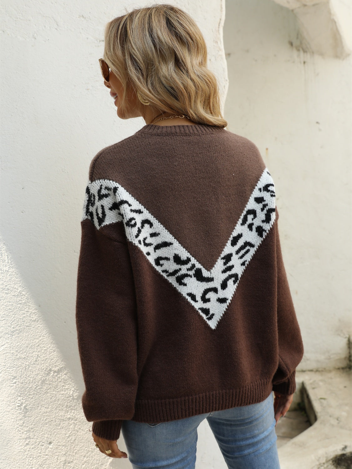Leopard Print Round Neck Sweater ccw