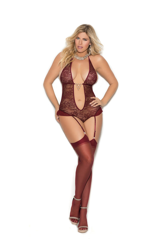 Elegant Moments Plus Size Lace Halter Style Teddiette