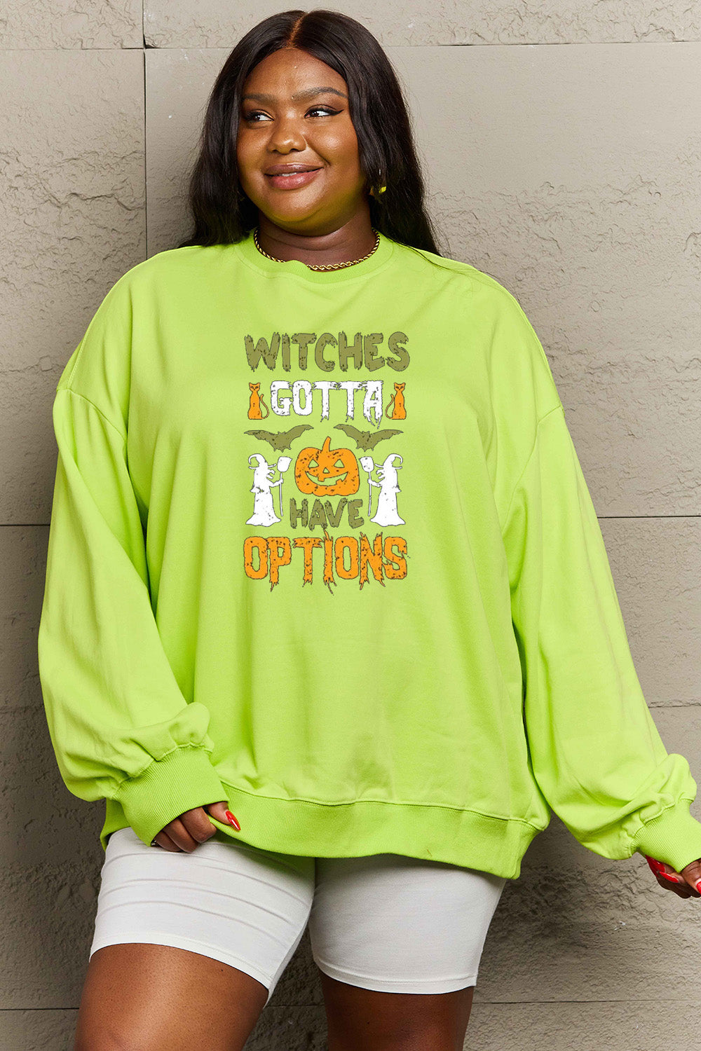 Halloween Witch Full Size Graphic Drop Shoulder Sweatshirt ccw