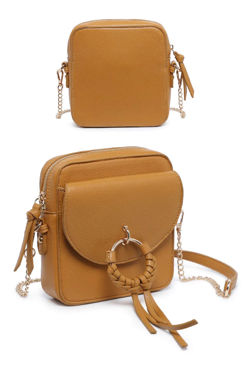 Addison Crossbody Bag chain strap mustard front and back 