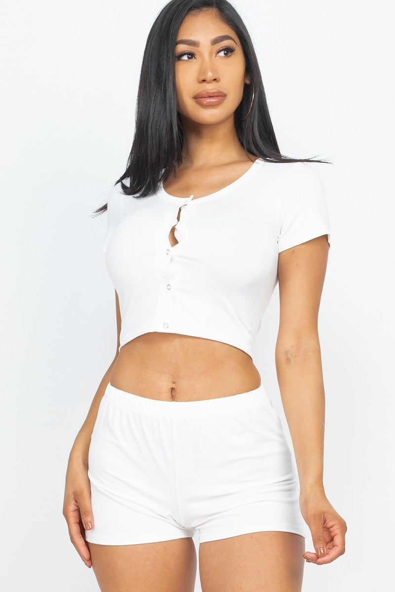 White Cropped Top and Matching Shorts Set ccw