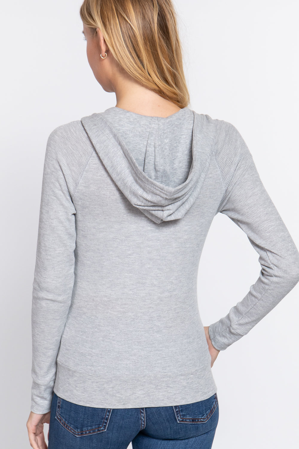 Heather Grey Thermal Long Sleeve Zipper Hoodie Jacket ccw