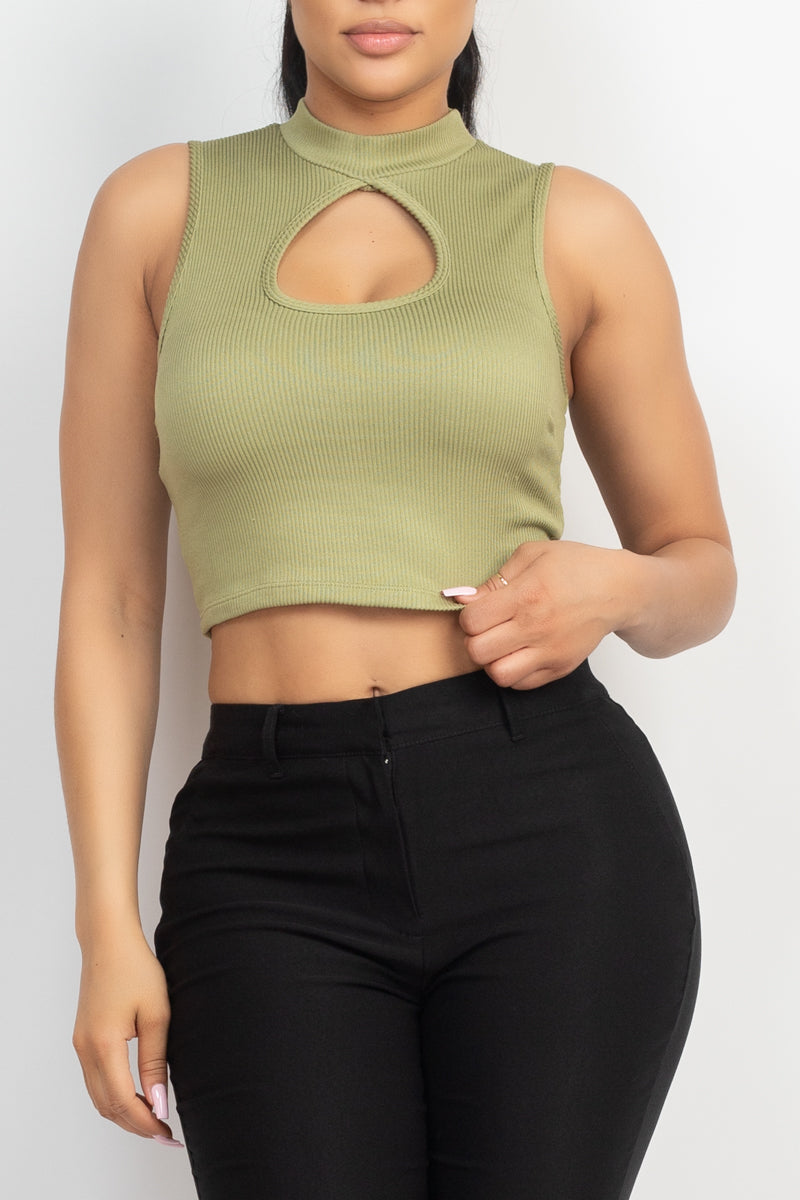 Olive Mock Keyhole Front Crop Top ccw