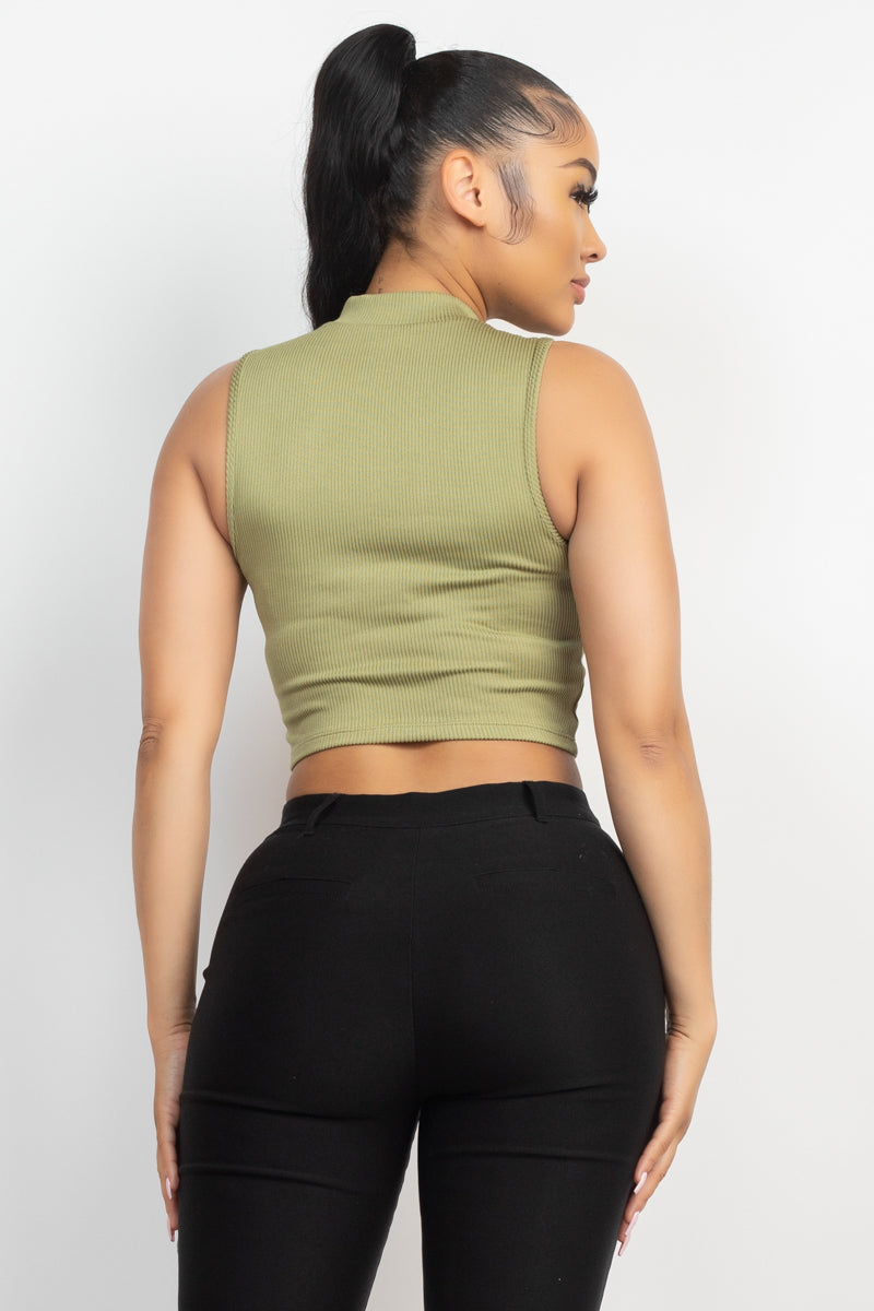 Olive Mock Keyhole Front Crop Top ccw