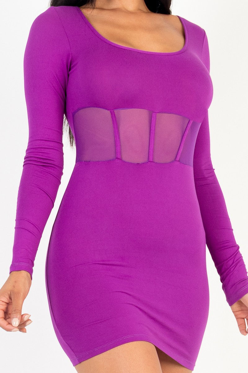 Dahlia Purple Square Neck Mesh Corset Mini Dress ccw