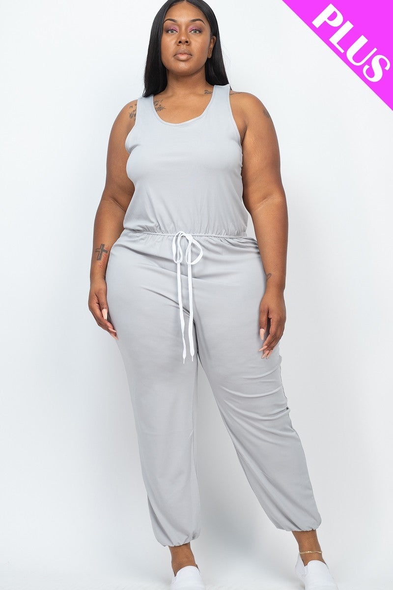 Grey Plus Elasticized Waist Jogger Jumpsuit ccw