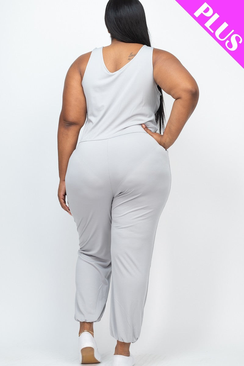 Grey Plus Elasticized Waist Jogger Jumpsuit ccw