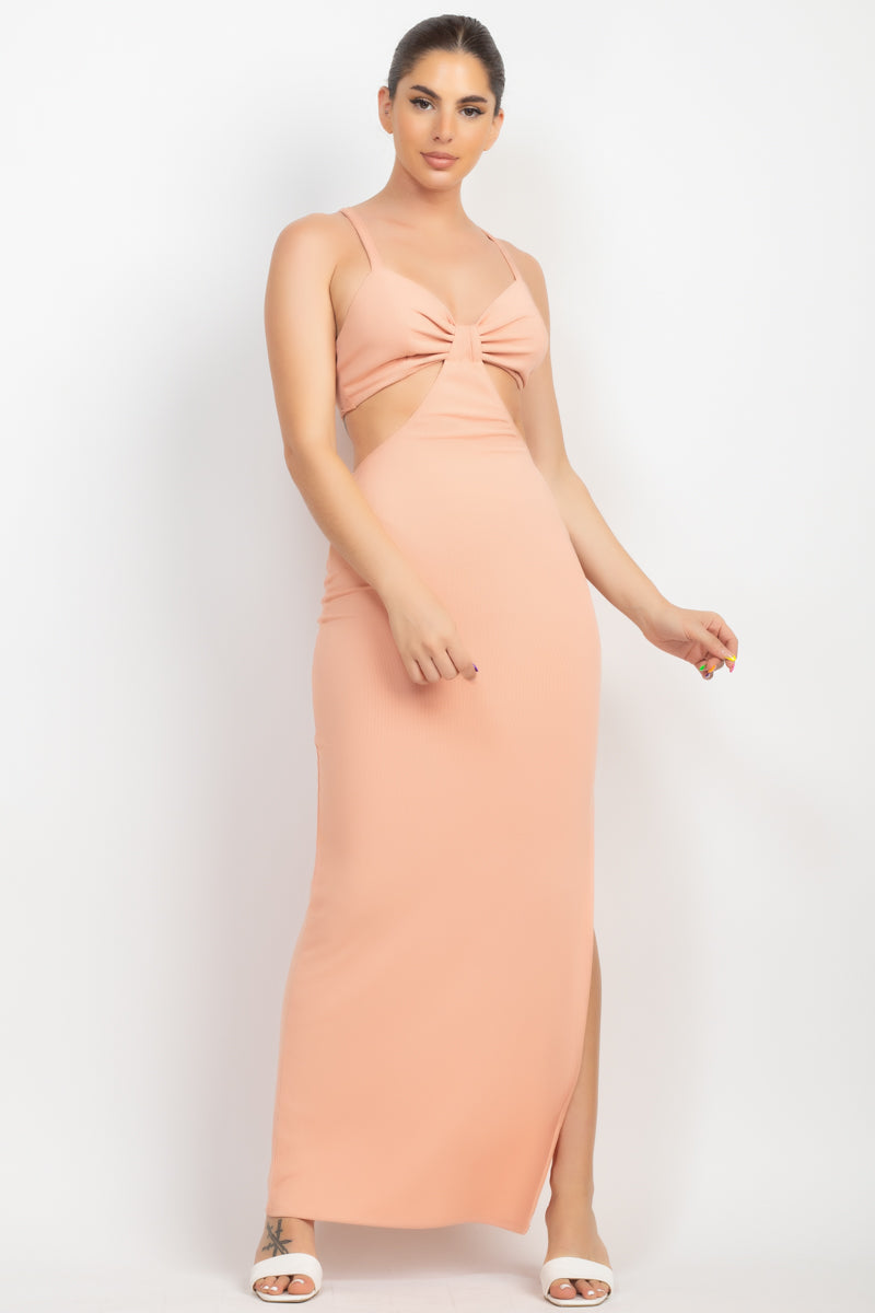Deep Blush V Neck Maxi Dress with Side Slit and Cutouts ccw