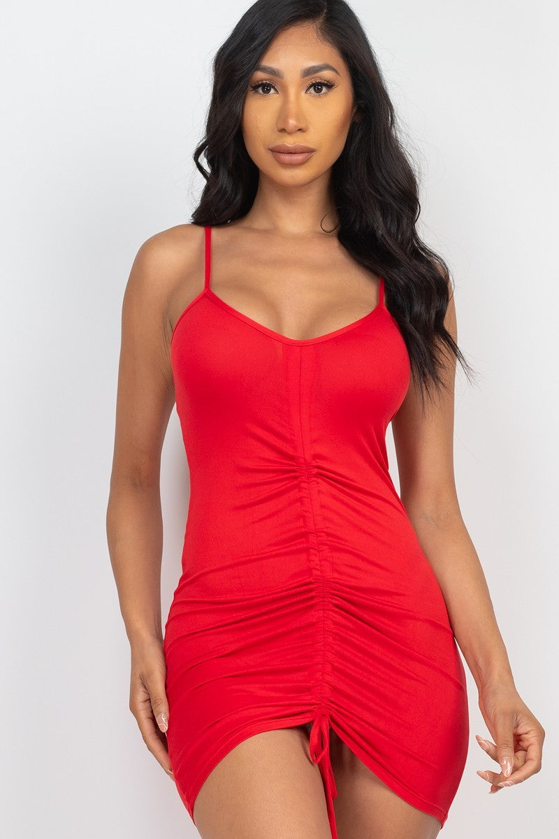 Red Adjustable Ruched Front Detail Mini Dress ccw