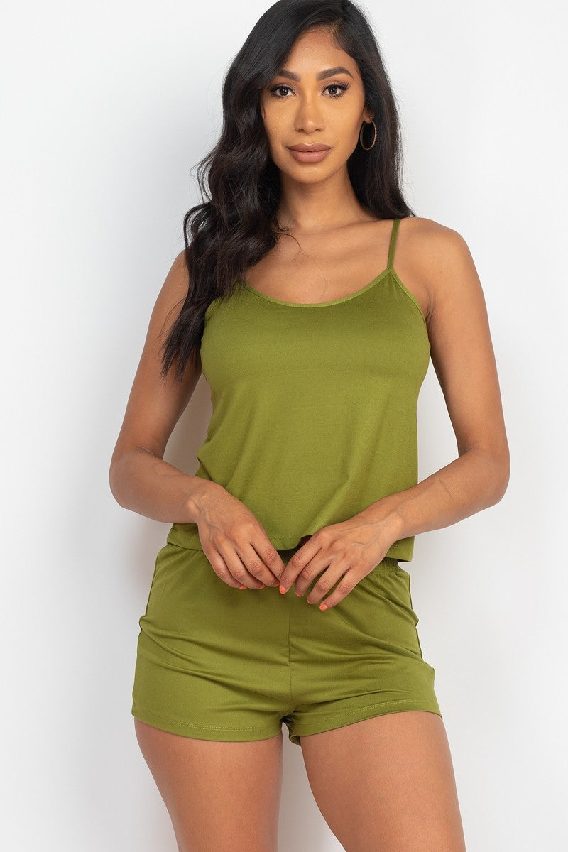 Olive Green Cami Top and Matching Shorts Set ccw