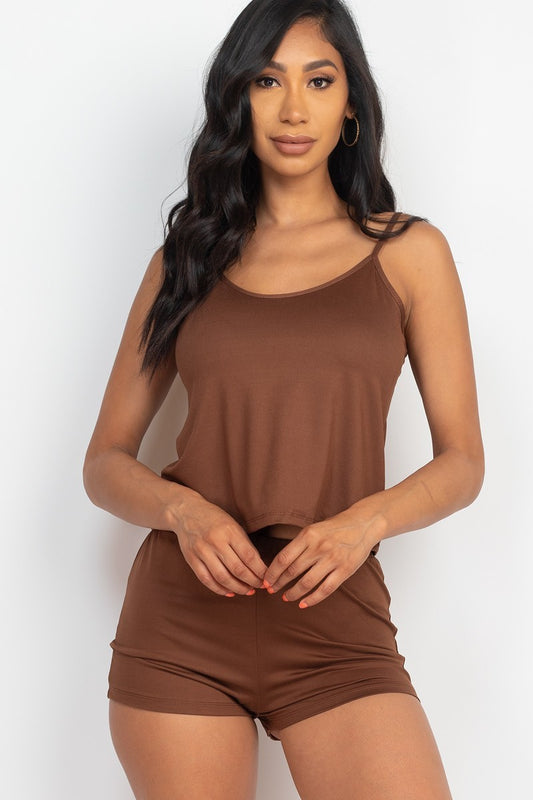 Brown Cami Top and Matching Shorts Set ccw